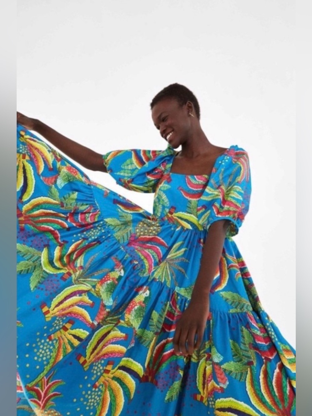 🛍️SALE🛍️ Farm Rio Dream Garden Tropical Print Tiered Midi Dress - Picture 2 of 5